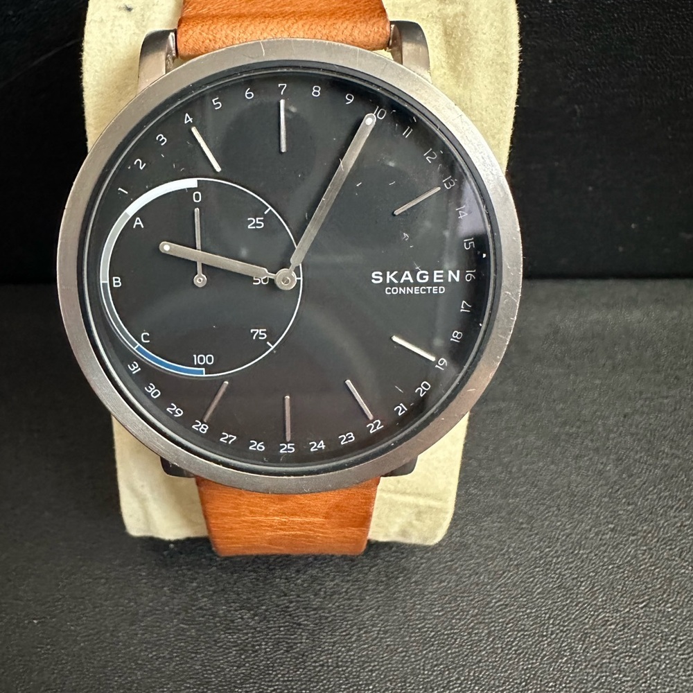 Skagen Connected Watch with Black Dial and Tan Strap